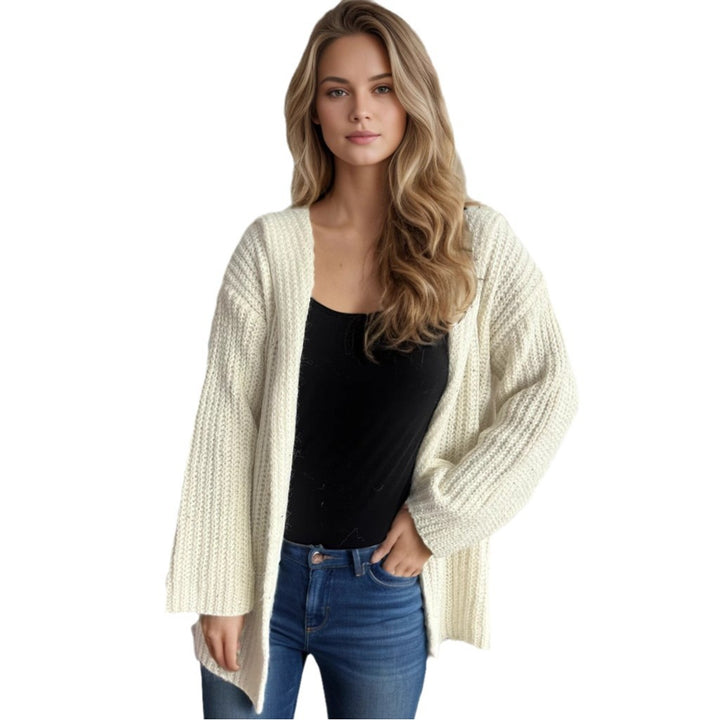 Damen lässige Strickjacke mit offenen Vorderteilen und lockeren Ärmeln Drune