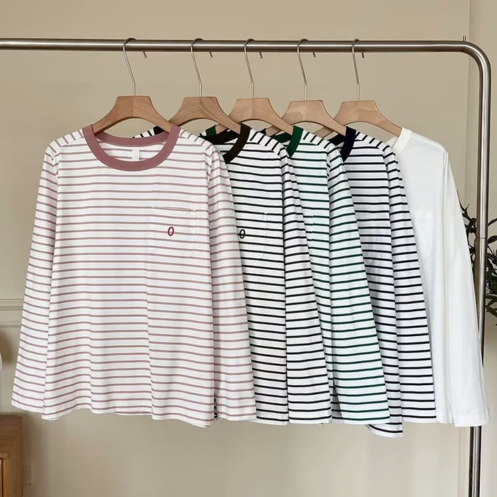 Damen Langarmshirt mit gestreiftem Design und Brusttasche Drune