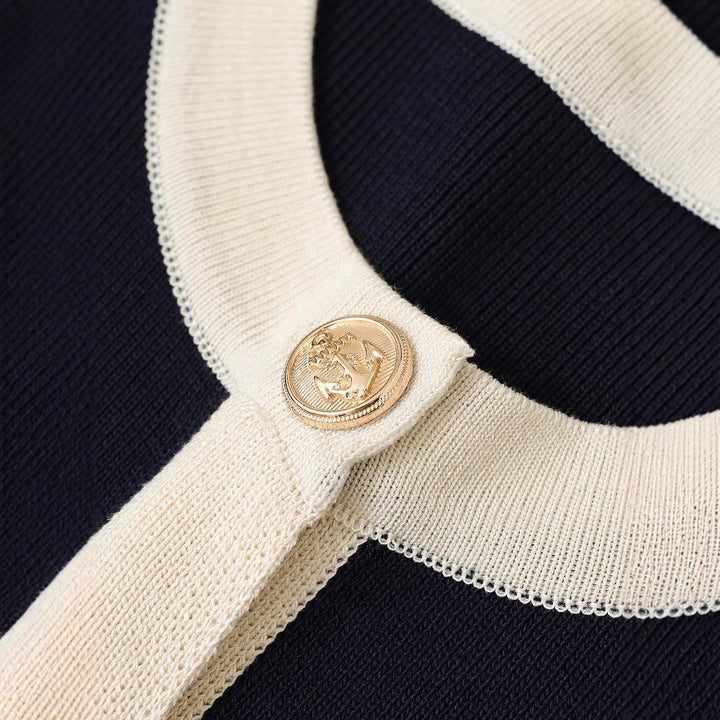 Damen Kurzarm Strickoberteil mit dekorativen Knöpfen und modernem Design Drune