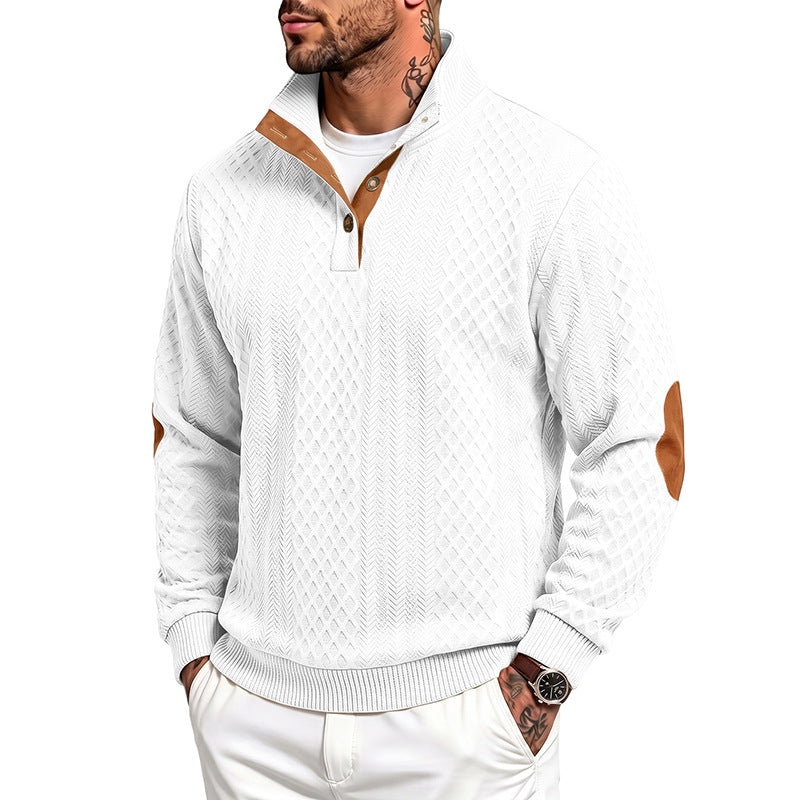 Herren Feinstrukturierter Troyer-Pullover mit Kragenbesatz und Ellbogen-Patches Drune