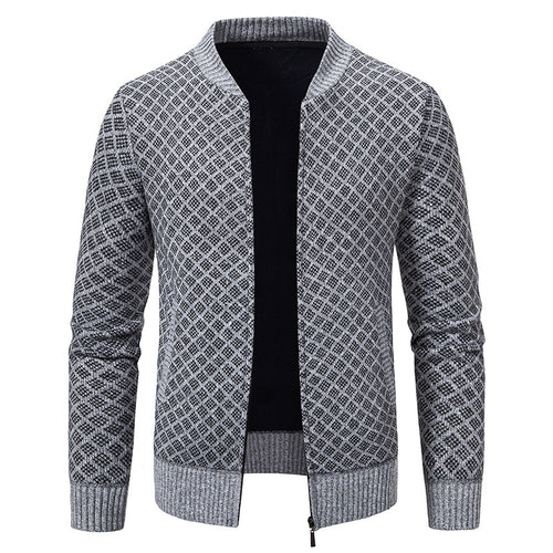 Herren Taillierter Jacquard-Zip-Cardigan mit Diamantstruktur und Eingrifftaschen Drune