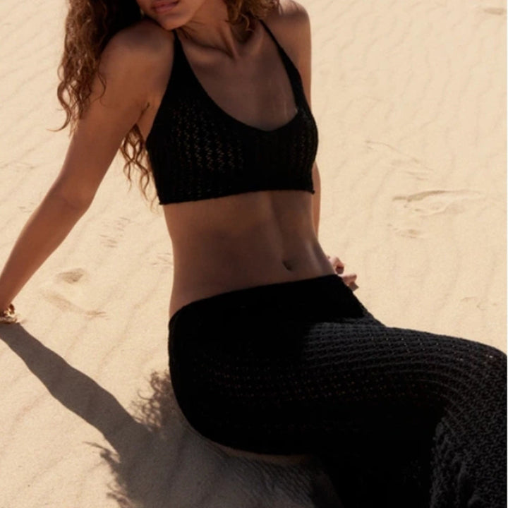 Damen Transparentes Häkel-Set mit Netzdesign Drune