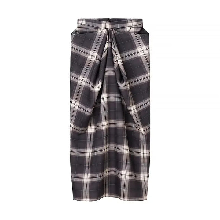 Damen nan drapierter Midirock mit Karomuster, tailliertem Bund und zentraler Drapé-Falte Drune