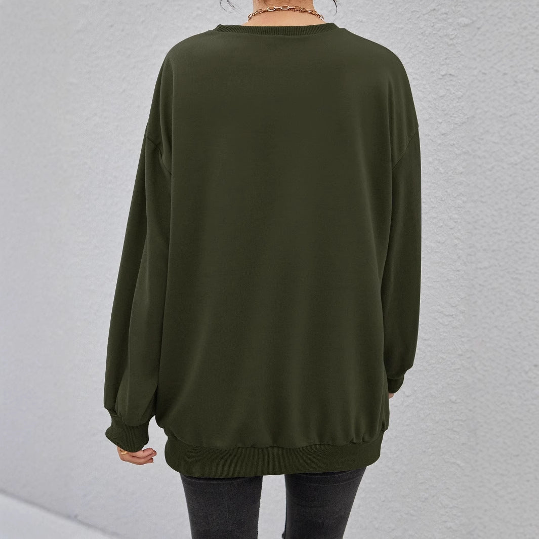 Damen lässiger Sweatshirt mit eingeprägtem Schriftzug Drune