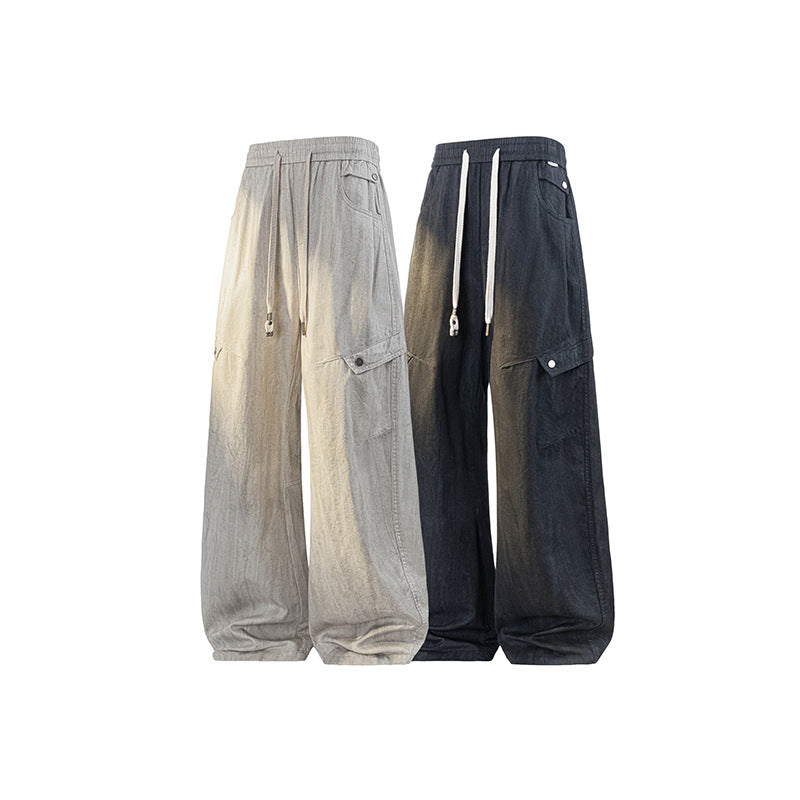 Damen Weite Leinenoptik-Cargohose mit Tunnelzugbund und großen Klapptaschen Drune