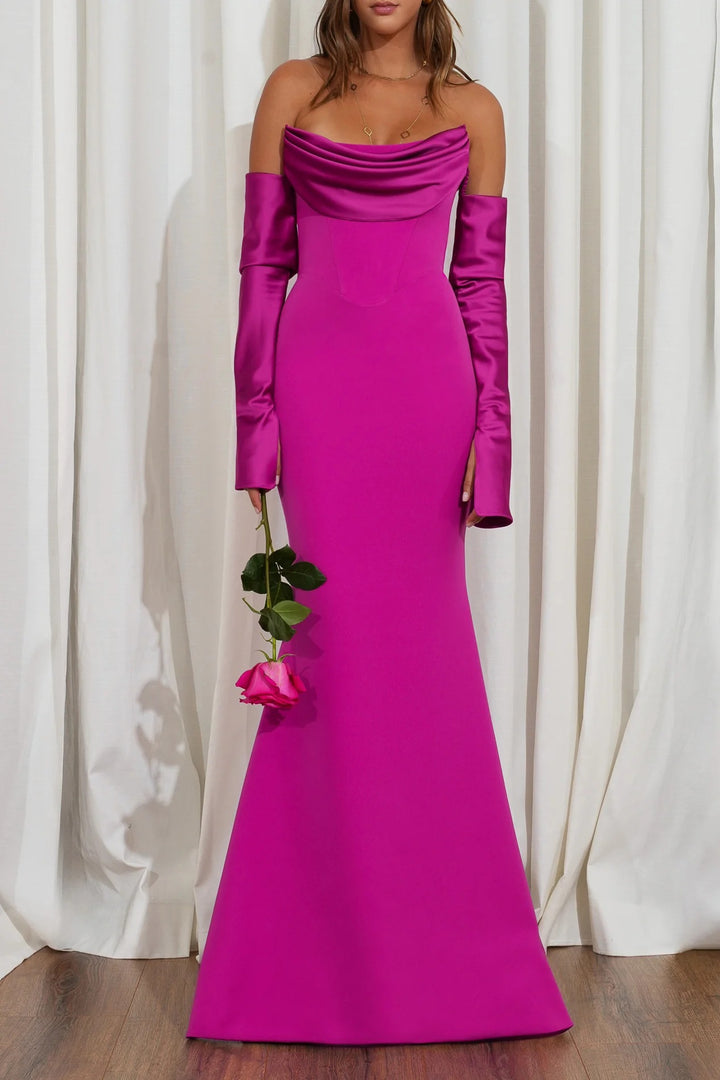 Damen Elegantes Meerjungfrau-Kleid mit schulterfreiem Design und langen Ärmeln Drune