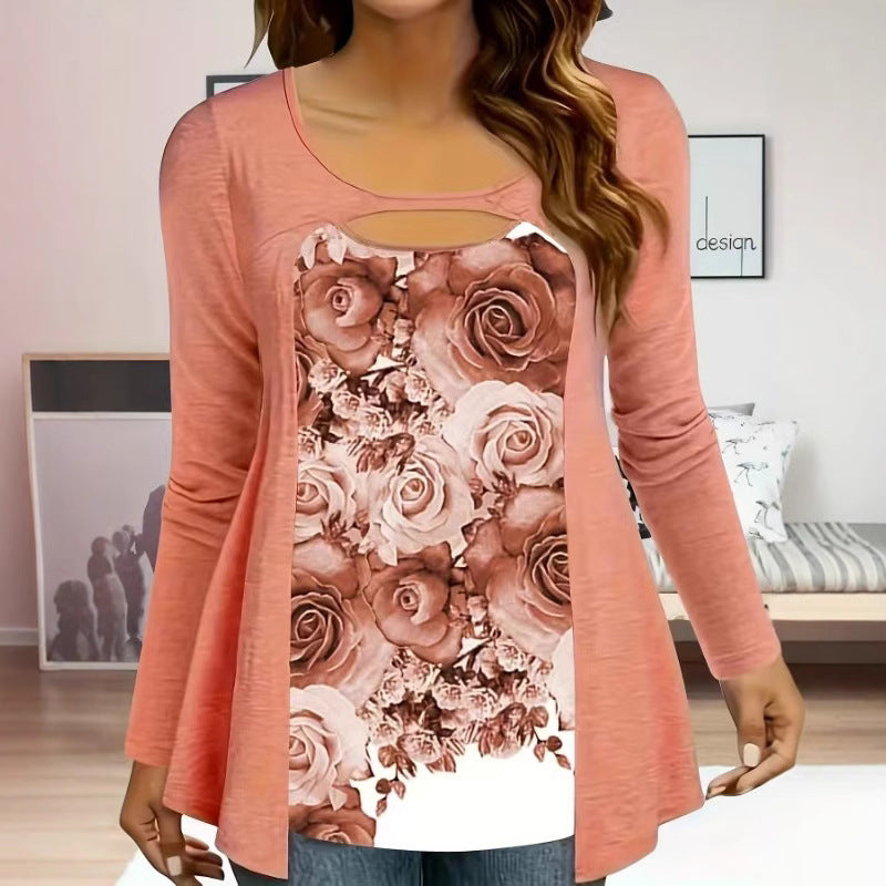 Damen Langarmshirt mit exklusivem Blumenmuster und verspieltem Ausschnitt Drune