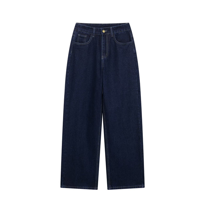 Damen nan hochgeschnittene, weit geschnittene Jeans mit geradem Bein und Fünf-Taschen-Details Drune
