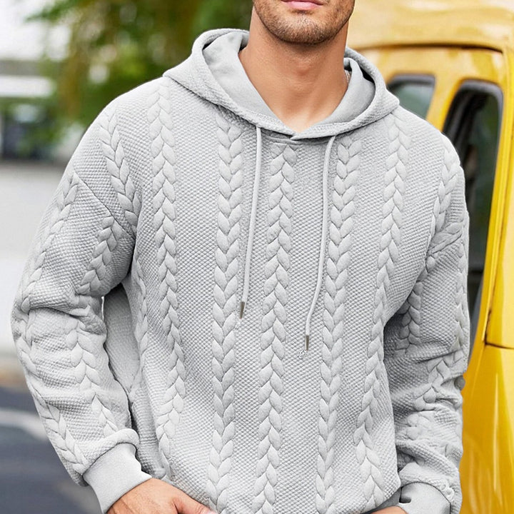 Herren strukturiertes Kapuzen-Sweatshirt mit Zopfstrick-Relief, Tunnelzug und Kängurutasche Drune