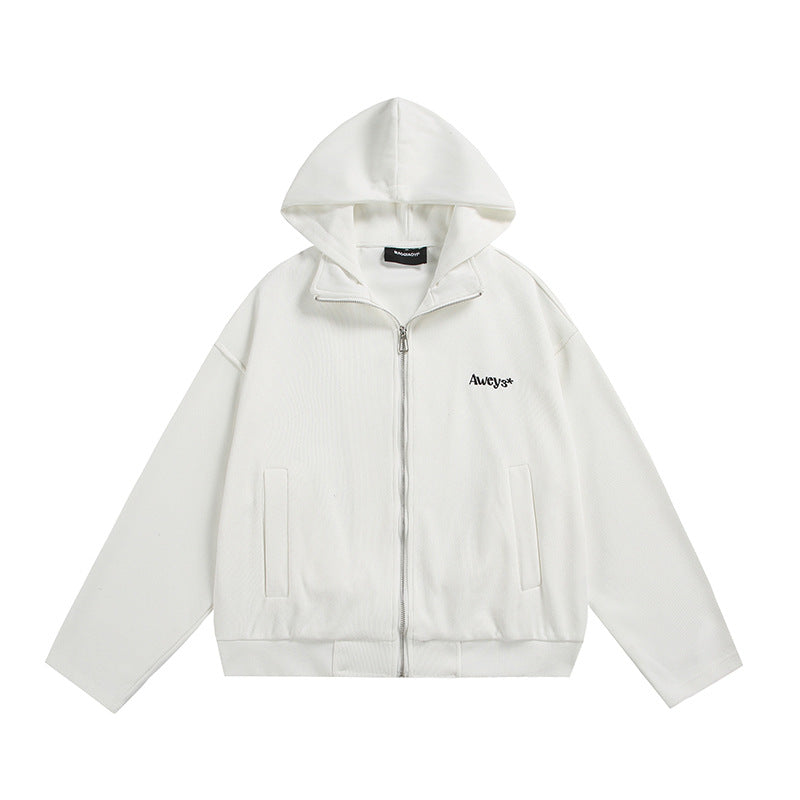 Unisex Oversize-Kapuzenjacke mit Zwei-Wege-Reißverschluss, geradem Saum und dezentem Logo-Emblem Drune