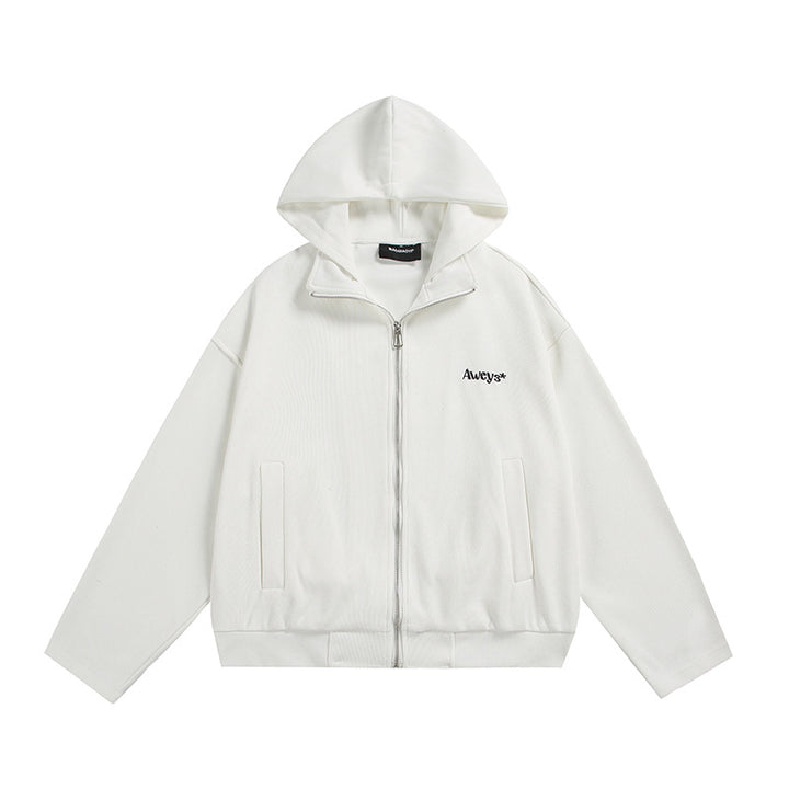 Unisex Oversize-Kapuzenjacke mit Zwei-Wege-Reißverschluss, geradem Saum und dezentem Logo-Emblem Drune