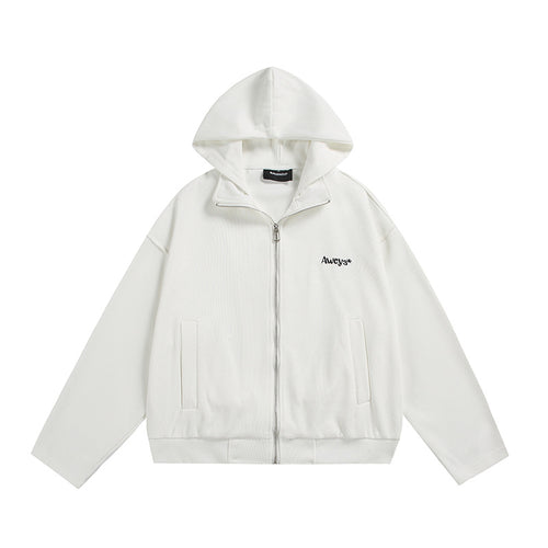 Unisex Oversize-Kapuzenjacke mit Zwei-Wege-Reißverschluss, geradem Saum und dezentem Logo-Emblem Drune
