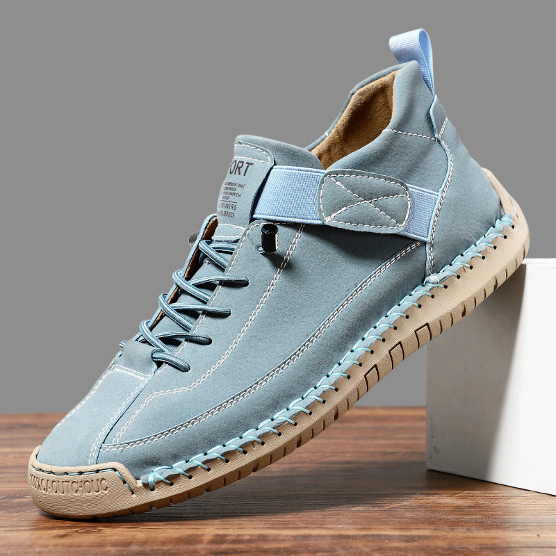 Herren Ledernachahmender Freizeit‑Sneaker mit Klettriemen, Mokassinnaht & profilierter Gummisohle Drune