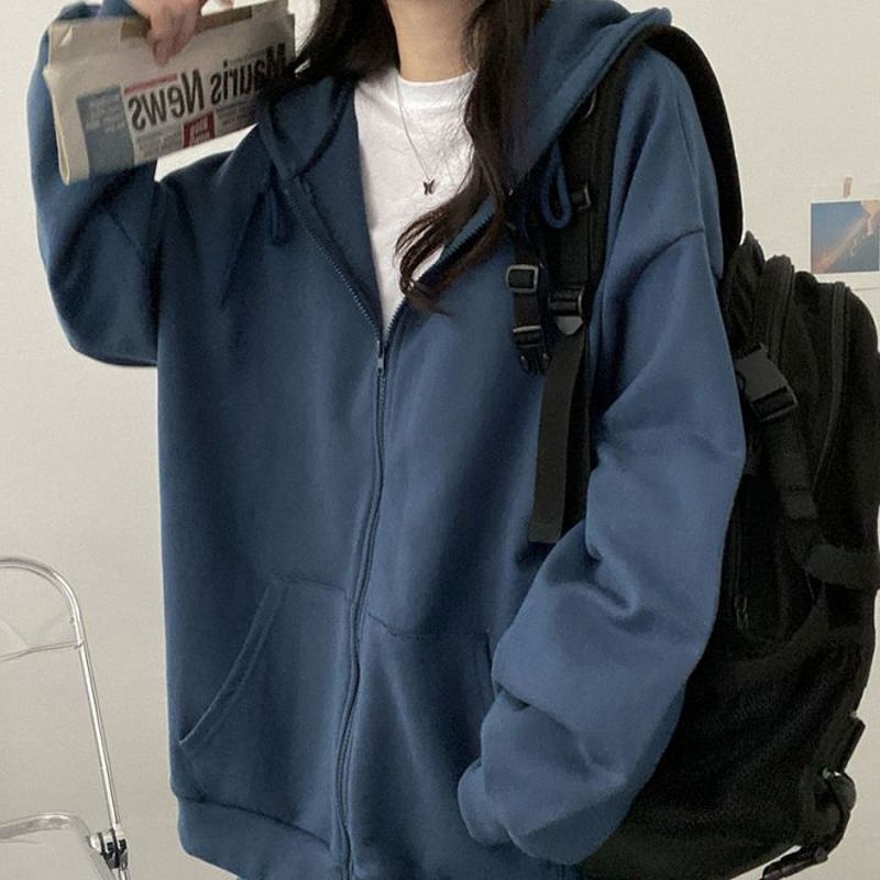 Drune Zip-up Oversized Solid Pocket Hooded Langarm Lose Baseball Jacke