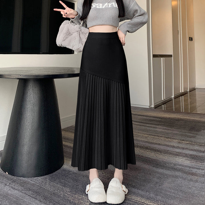 Damen Plissierter Maxirock mit asymmetrischem Design Drune