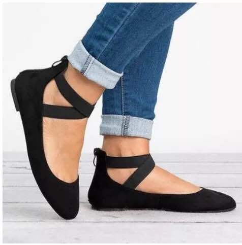 Damen elegante Ballerinas mit gekreuztem Riemen und weichem Obermaterial Drune