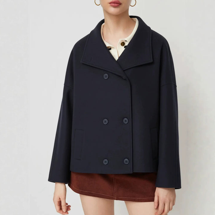 Damen Doppelreihiger Kurzmantel mit Stehkragen, überschnittener Schulter und klarer Boxy-Silhouette Drune