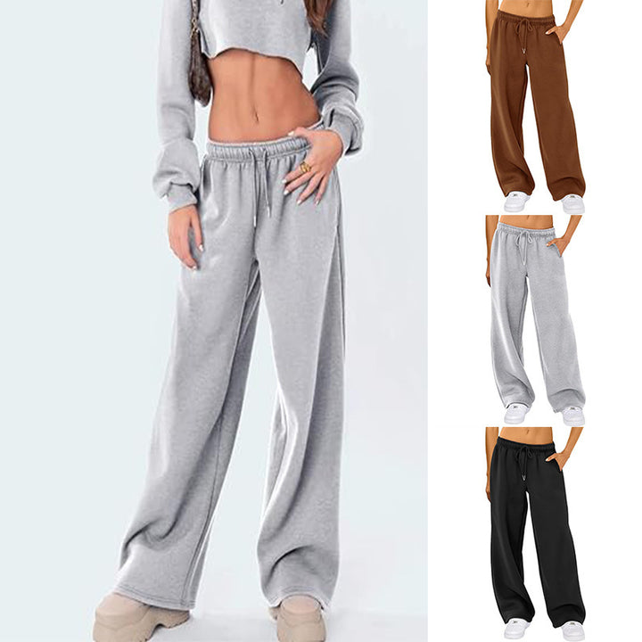 Damen nan hochwertige Relax-Hose mit hoher Taille, geradem Bein und integrierten Eingrifftaschen Drune
