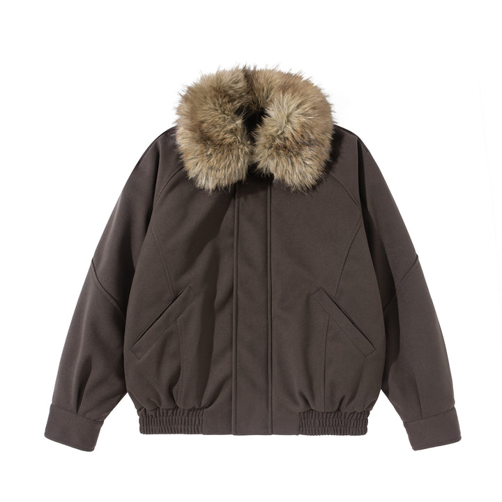 Damen Boxy Blouson mit voluminösem Kunstfellkragen und elastischem Saum Drune