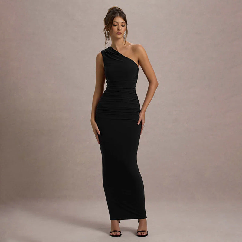Damen Langarm-Maxikleid mit asymmetrischem Schnitt und raffinierten Drapierungen Drune