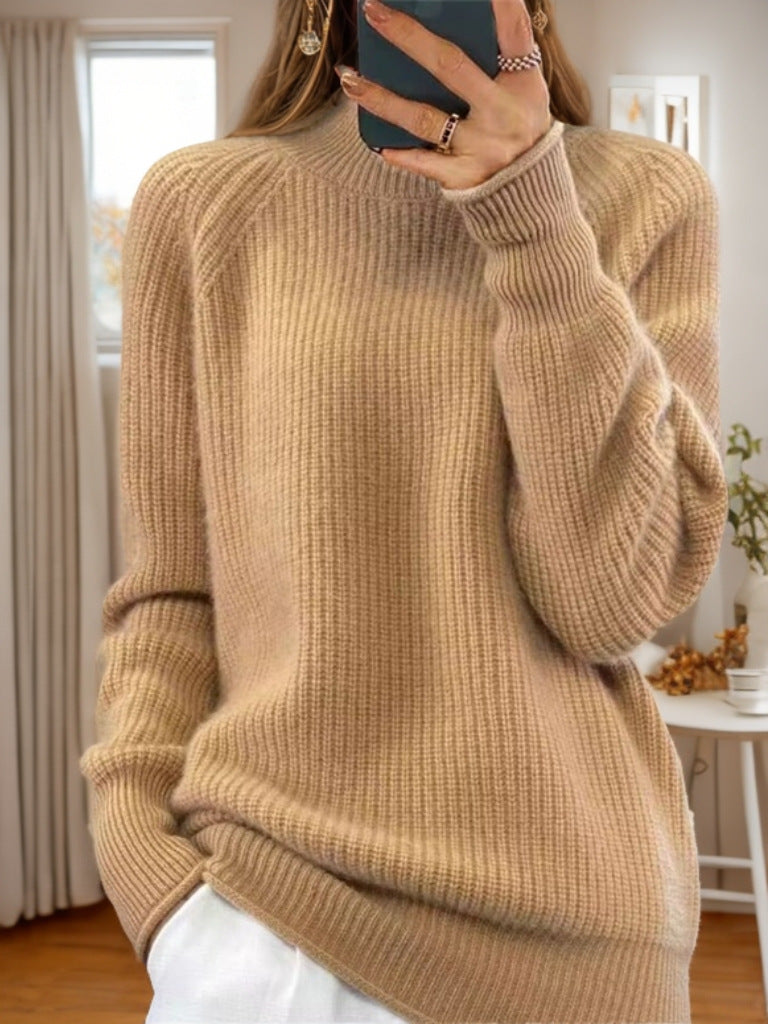 Damen nan kuscheliger Strickpullover mit Stehkragen und Rippstruktur Drune
