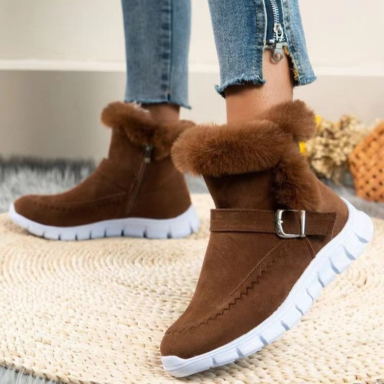 Damen  gefütterte Stiefelette mit Kunstfellkragen, rutschfester Leichtsohle und seitlichem Reißverschluss Drune