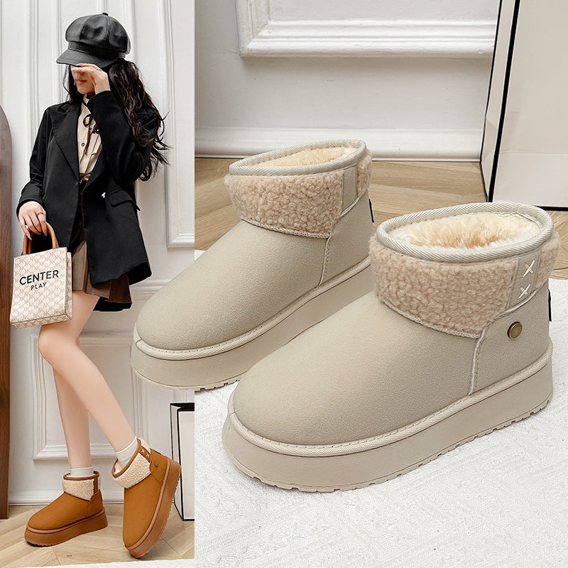 Damen Gefütterte Kurzstiefel mit Teddyfutter, Faux‑Velours und Plateau‑Sohle Drune