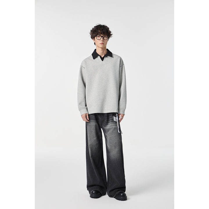 Herren Relaxed-Sweatshirt mit Polokragen und dekorativer Schulternaht Drune