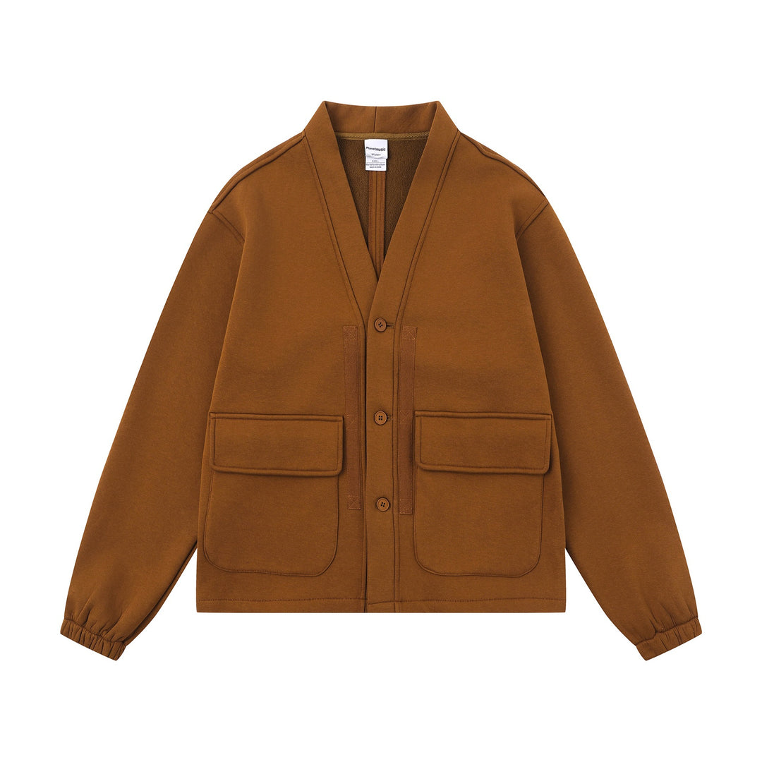 Unisex Oversize Sweatjacke mit Schalkragen und aufgesetzten Taschen Drune