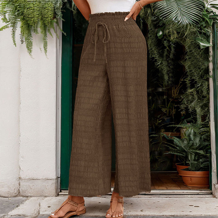 Damen weite taillenhohe Sommerhose mit Smok‑Bund und Kordelzug Drune
