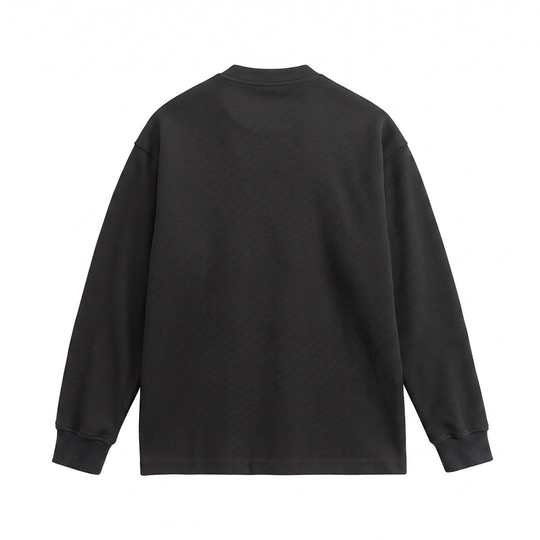 Unisex Weit geschnittenes Henley-Sweatshirt mit Waffelstruktur und Rippenbündchen Drune