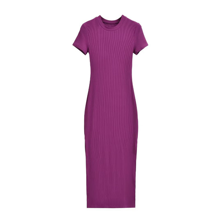 Damen figurbetontes Midikleid mit elegantem Rippenmuster und schwingendem Saum Drune