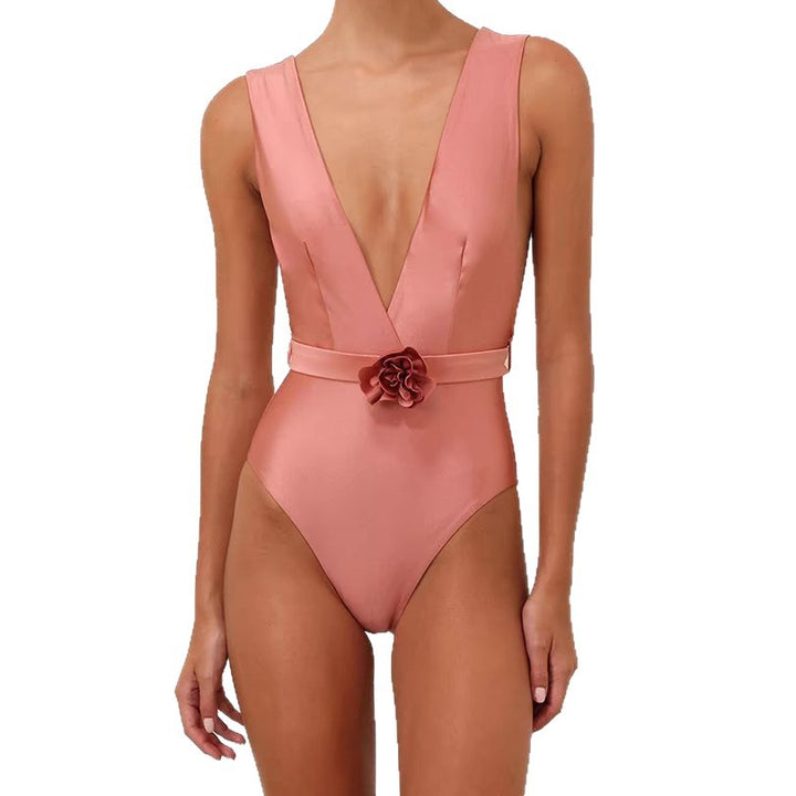 Damen Eleganter Badeanzug mit Blumenapplikation Drune