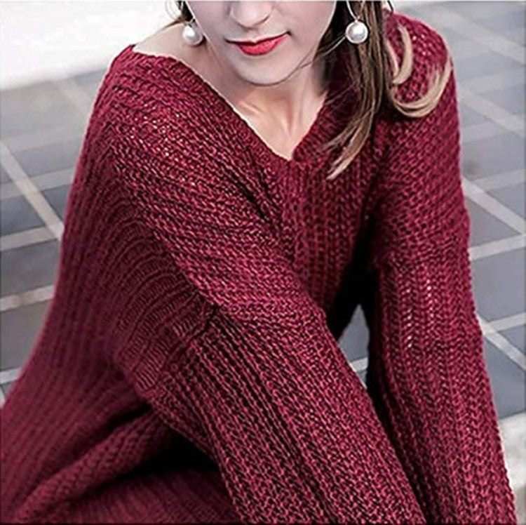 Damen Grobstrick Pullover mit weitem Schnitt und Rundhalsausschnitt Drune