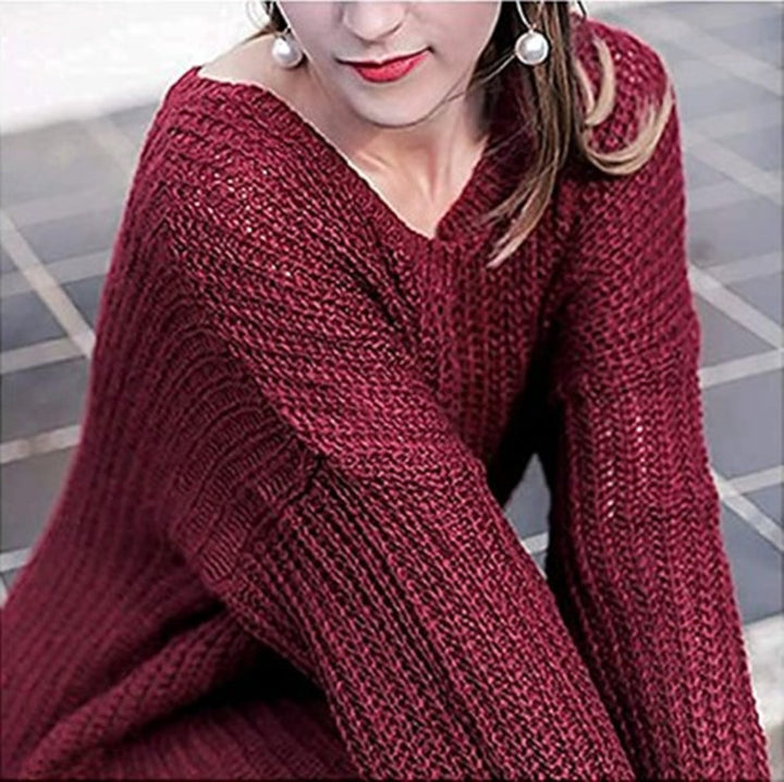Damen Grobstrick Pullover mit weitem Schnitt und Rundhalsausschnitt Drune
