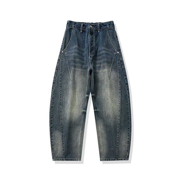 Herren Weite Baggy-Jeans mit hohem Bund, konischer Knöchelpassform und elastischem Tunnelzug Drune