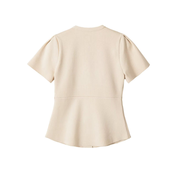 Damen Taillierte Stretch-Strickbluse mit verdeckten Stoffknöpfen und doppelten Volantärmeln Drune