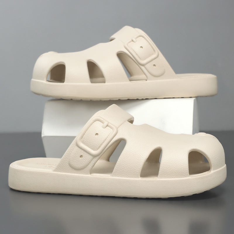 Damen nan geschlossene Sandalen-Pantolette mit ergonomischem Fußbett, verstellbarer Schnalle und rutschfester EVA-Laufsohle Drune