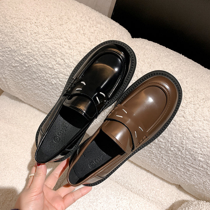 Damen Glänzende Penny‑Loafer im Retro‑Chunky‑Look mit sculpted Plateau‑Sohle Drune