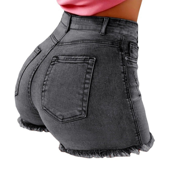 Damen High-Waist Denim-Shorts mit fransigem Saum Drune