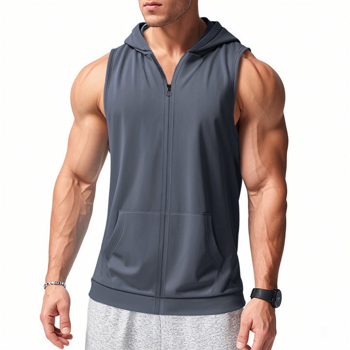 Herren nan funktionale Fitnessweste mit Kapuze, schmaler Passform und Kängurutasche Drune