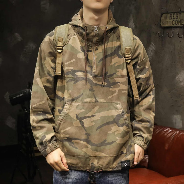 Herren Kapuzen-Anorak mit Halbzip, Kängurutasche und Tunnelzugsaum Drune