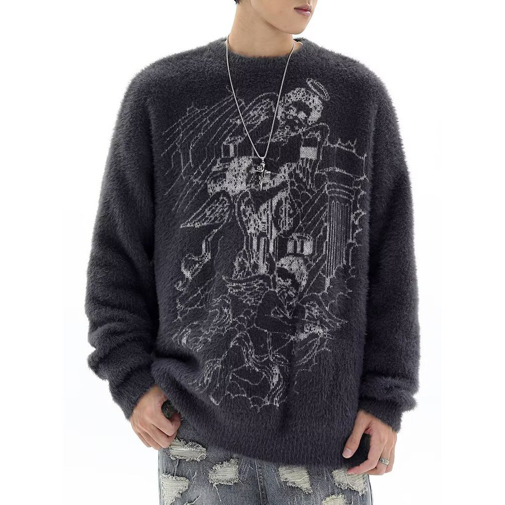 Herren Grobstrickpullover mit kreativem Motiv Drune
