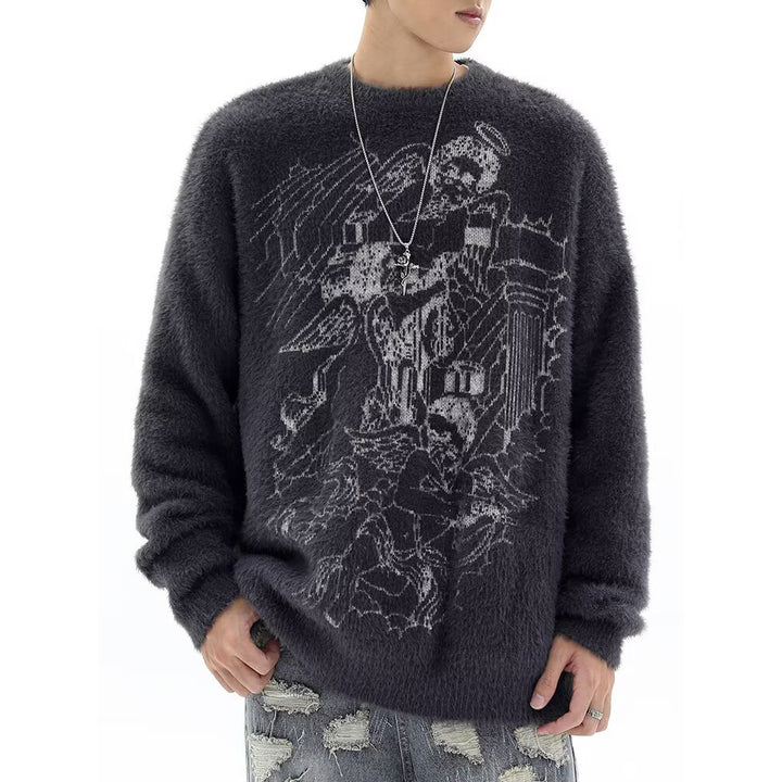 Herren Grobstrickpullover mit kreativem Motiv Drune