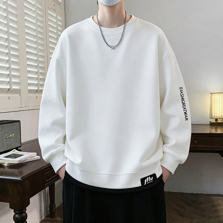 Herren Oversize‑Sweatshirt mit kontrastierenden Ärmeln, Rundhalsausschnitt & Labelpatch Drune