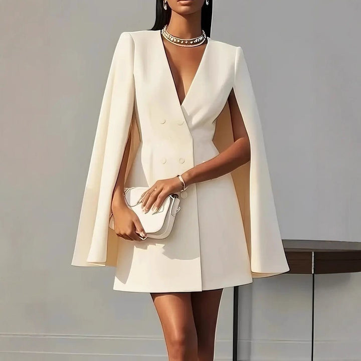 Damen Cape-Blazer-Kleid mit Doppelreihe und tiefem V-Ausschnitt Drune