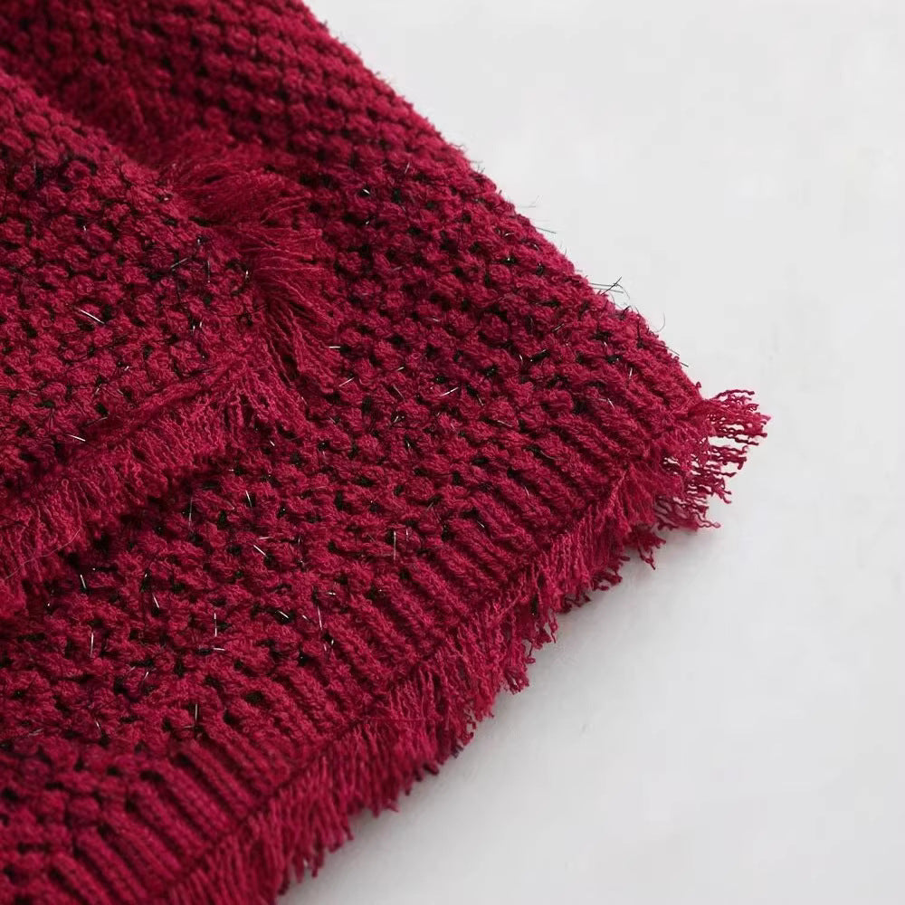 Damen kurze Bouclé‑Tweed‑Jacke mit Fransenbesatz, aufgesetzten Pattentaschen und Rundhalsausschnitt Drune