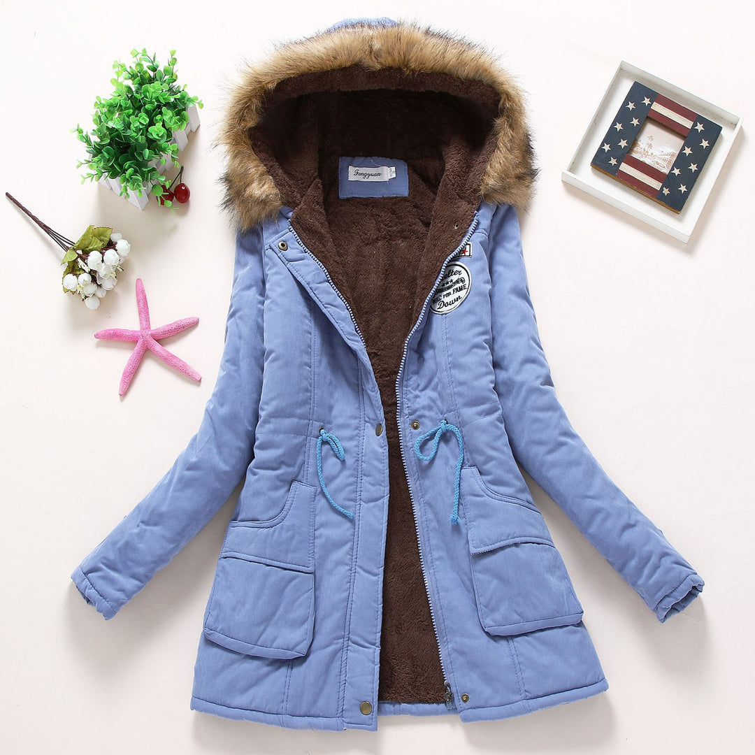 Damen taillierter Winterparka mit Teddyfutter Kunstfellkapuze und Tunnelzug Drune