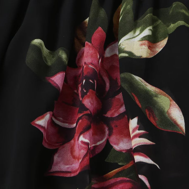 Damen Maxikleid mit Blumenprint, Stufenrock und Volantärmeln Drune