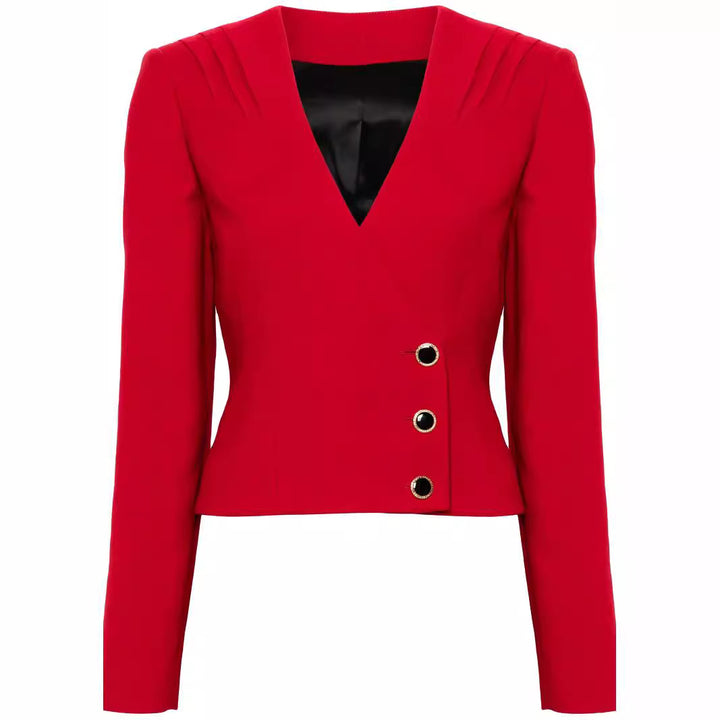 Damen Zweiteiliger Blazer-Top mit V‑Ausschnitt und Wickel-Minirock im Tailoring-Look Drune